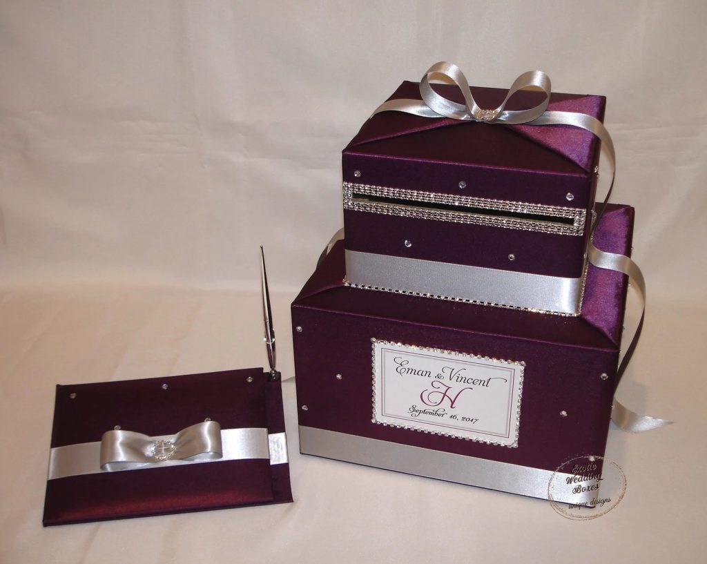 Plum & Silver Wedding Card Box