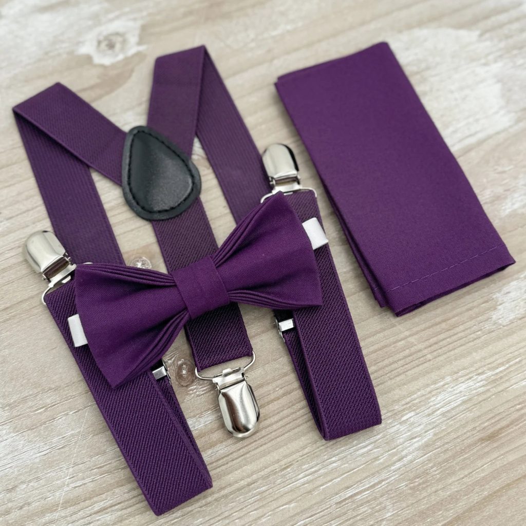 Plum Wedding Bow Tie & Suspenders