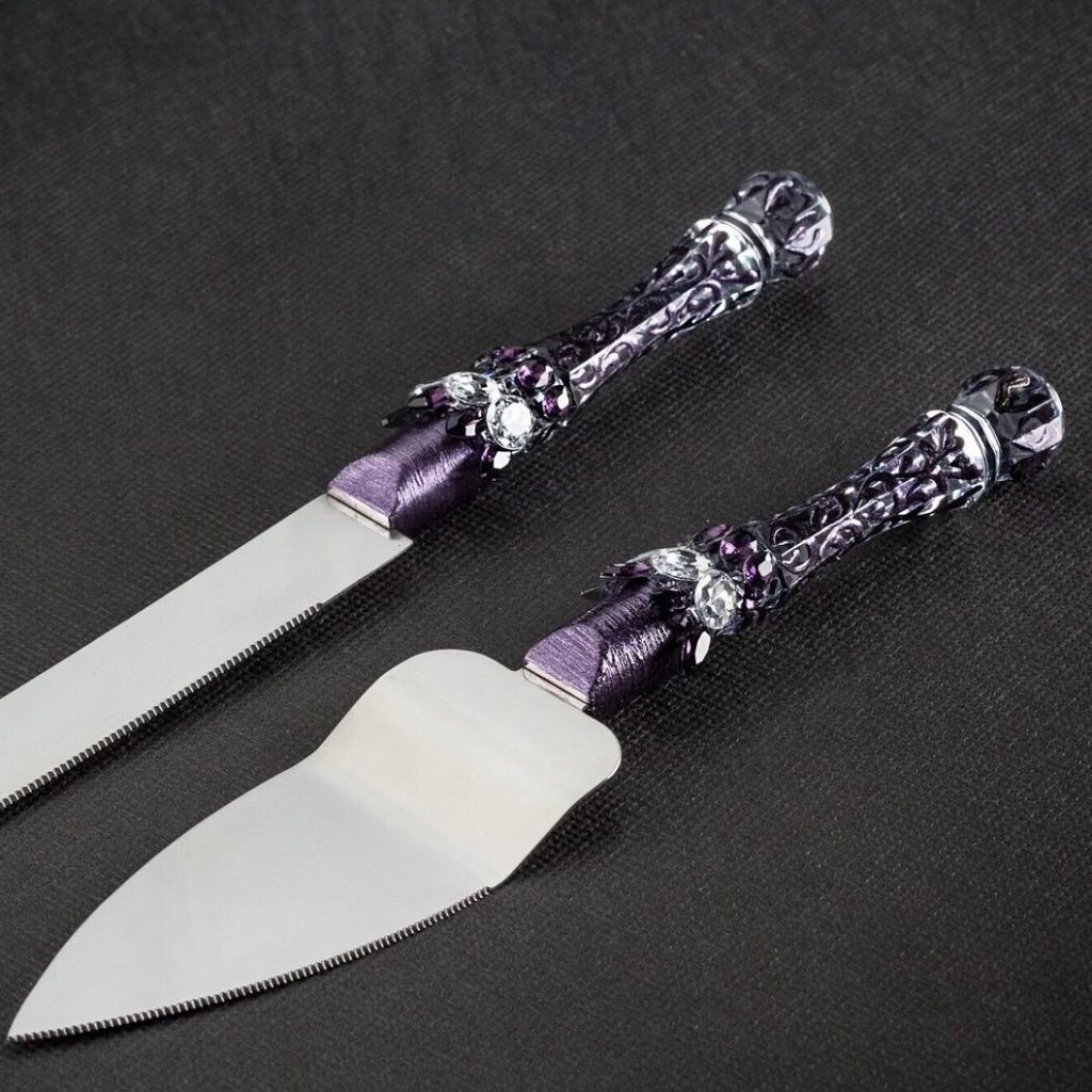 Plum Wedding Cake Server Set