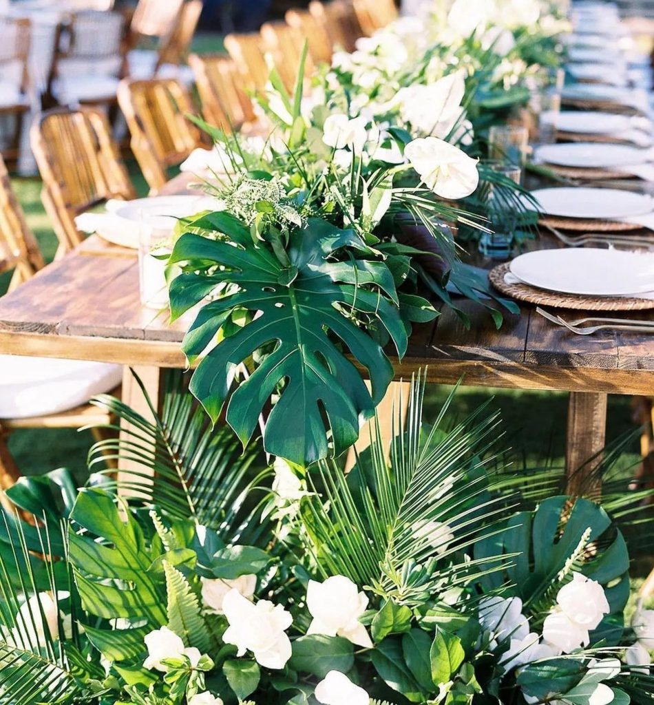 Tropical Palm Leaf Table Flower Arrangement
