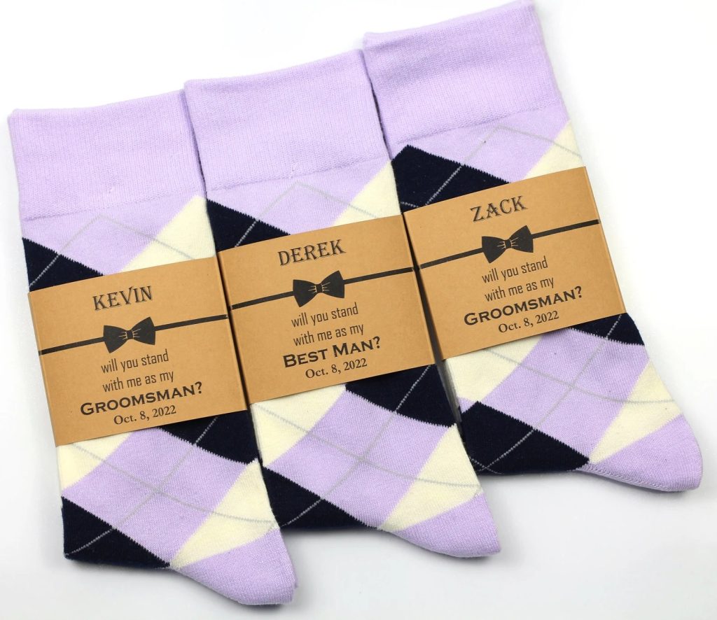 Lavender & Navy Blue Argyle Socks for Groomsmen