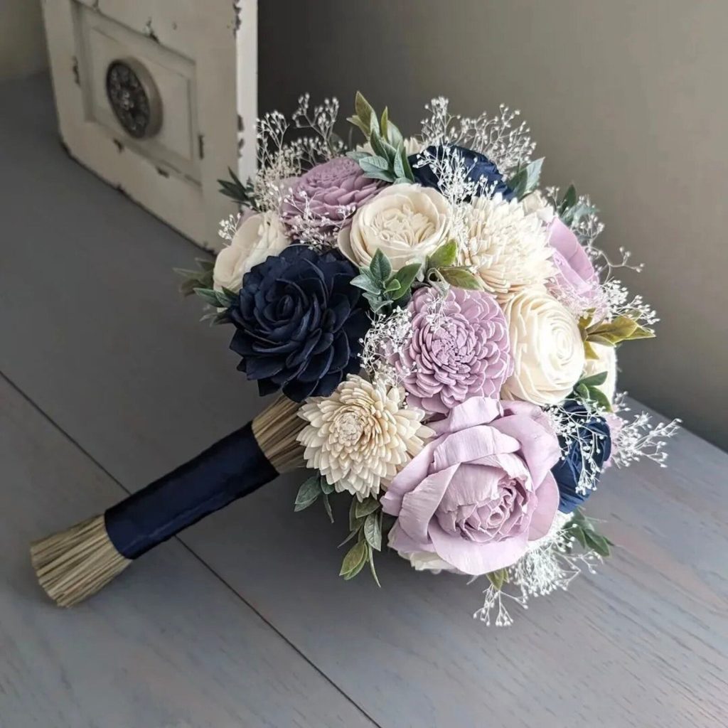 Lavender & Navy Bridal Sola Wood Flower Bouquet