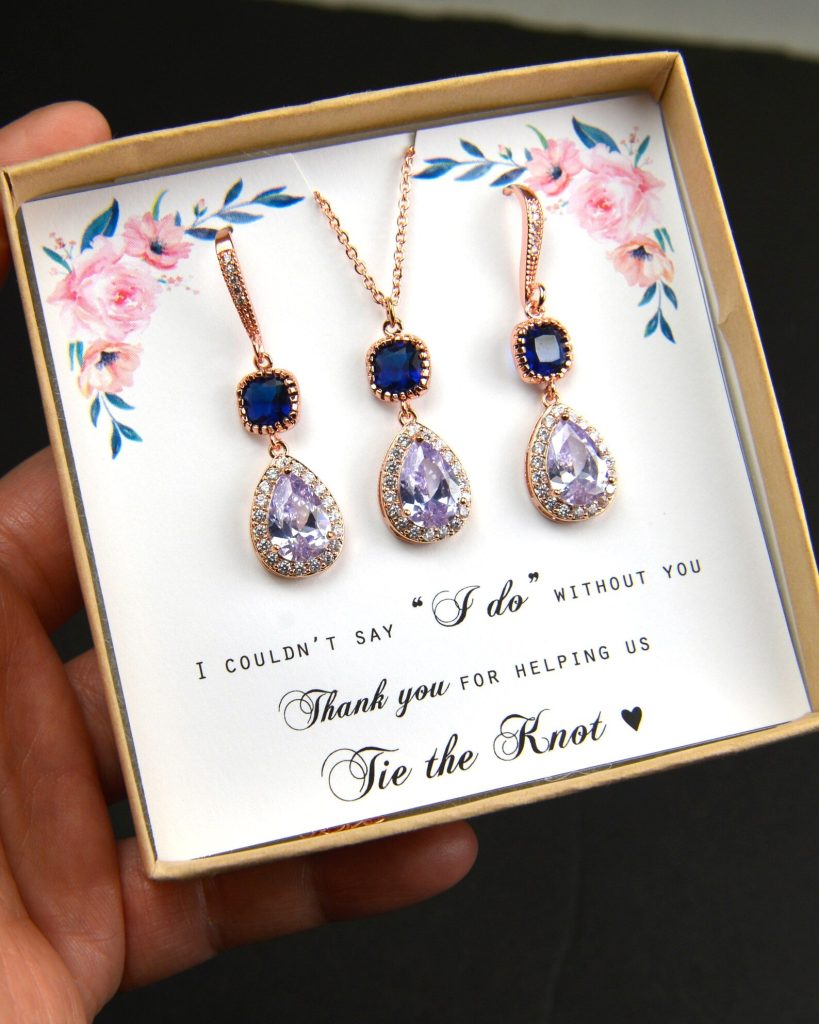 Lavender & Navy Blue Bridal Jewelry