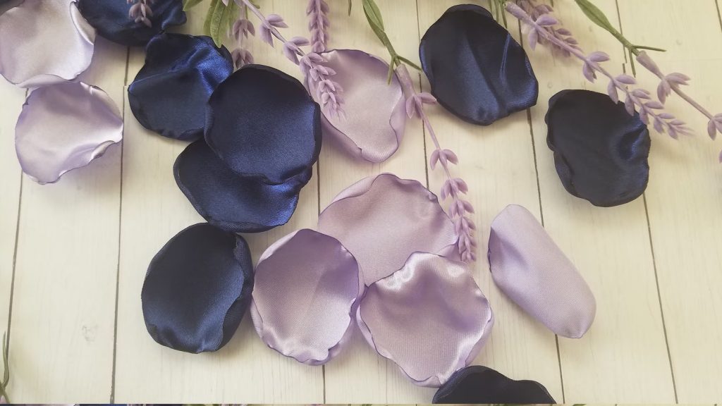 Lavender & Navy Blue Satin Rose Petals