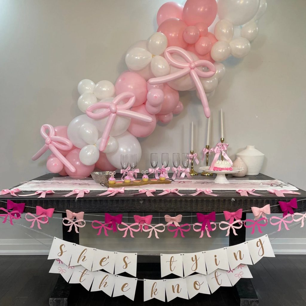Pink & White Bow Balloon Garland