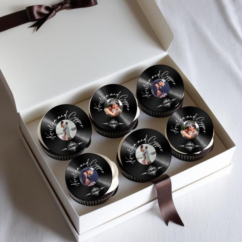 Music-Themed Wedding Custom Photo Vinyl Record Cake / Cupcale Topper
