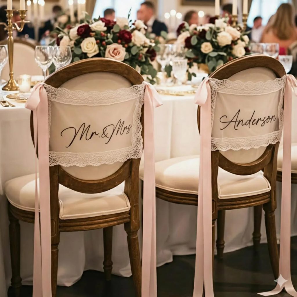 Pesonalized Lace Wedding Chair Signs