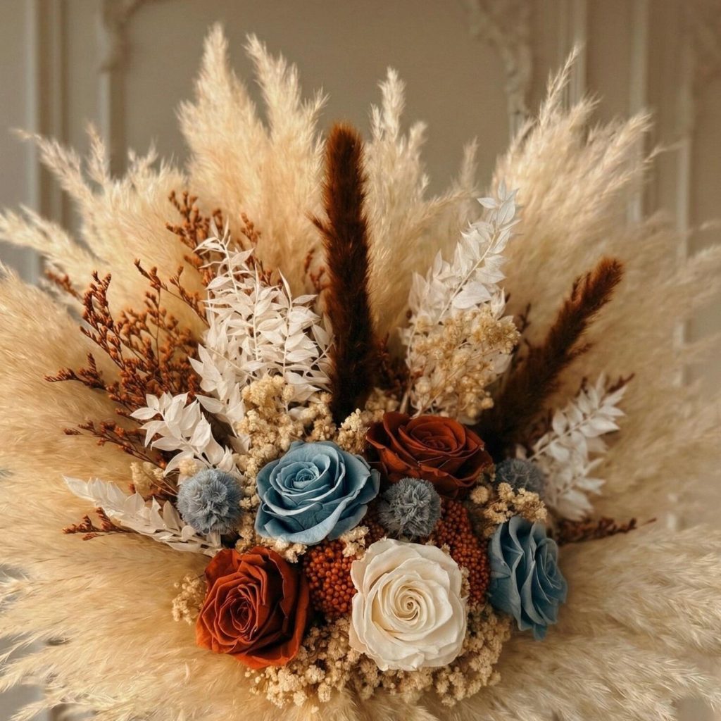 Terracotta & Dusty Blue Bridal Flower Bouquet