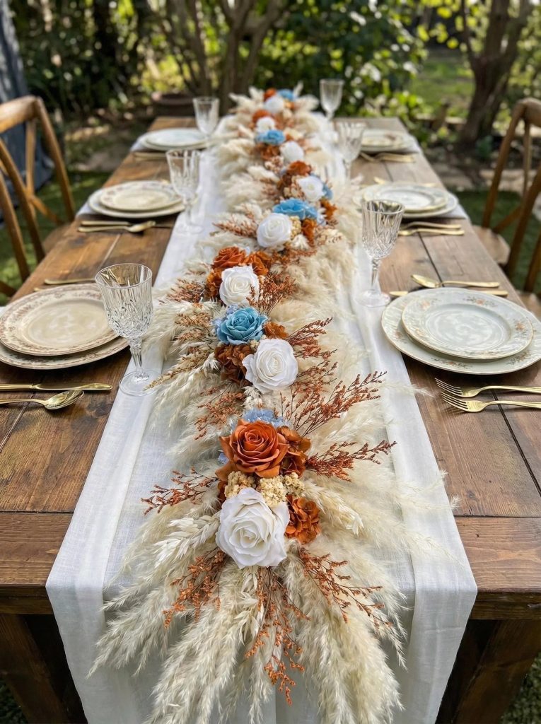 Terracotta & Dusty Blue Wedding Table Runner