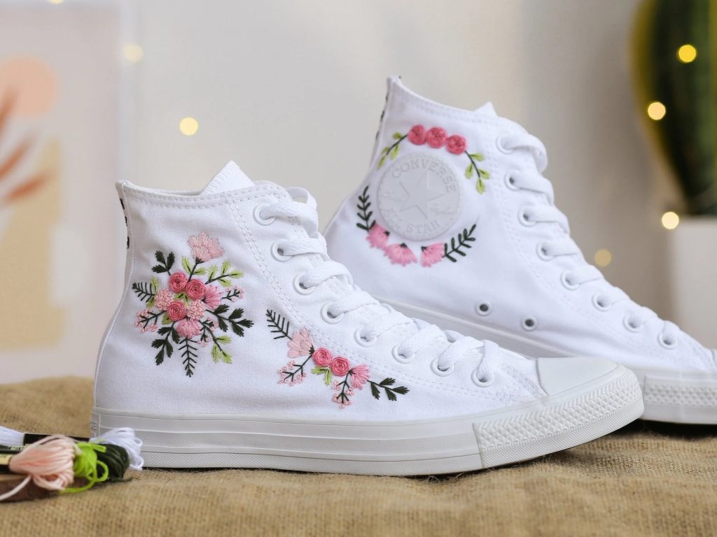 Wedding Flowers Embroidered Converse Shoes