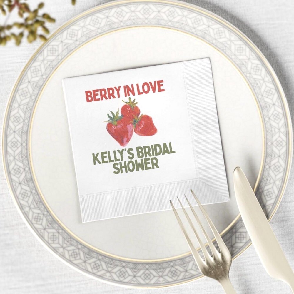 Berry In Love Bridal Shower Custom Napkins