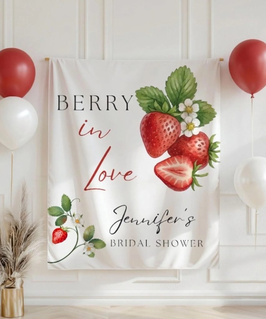 Berry In Love Bridal Shower Fabric Banner