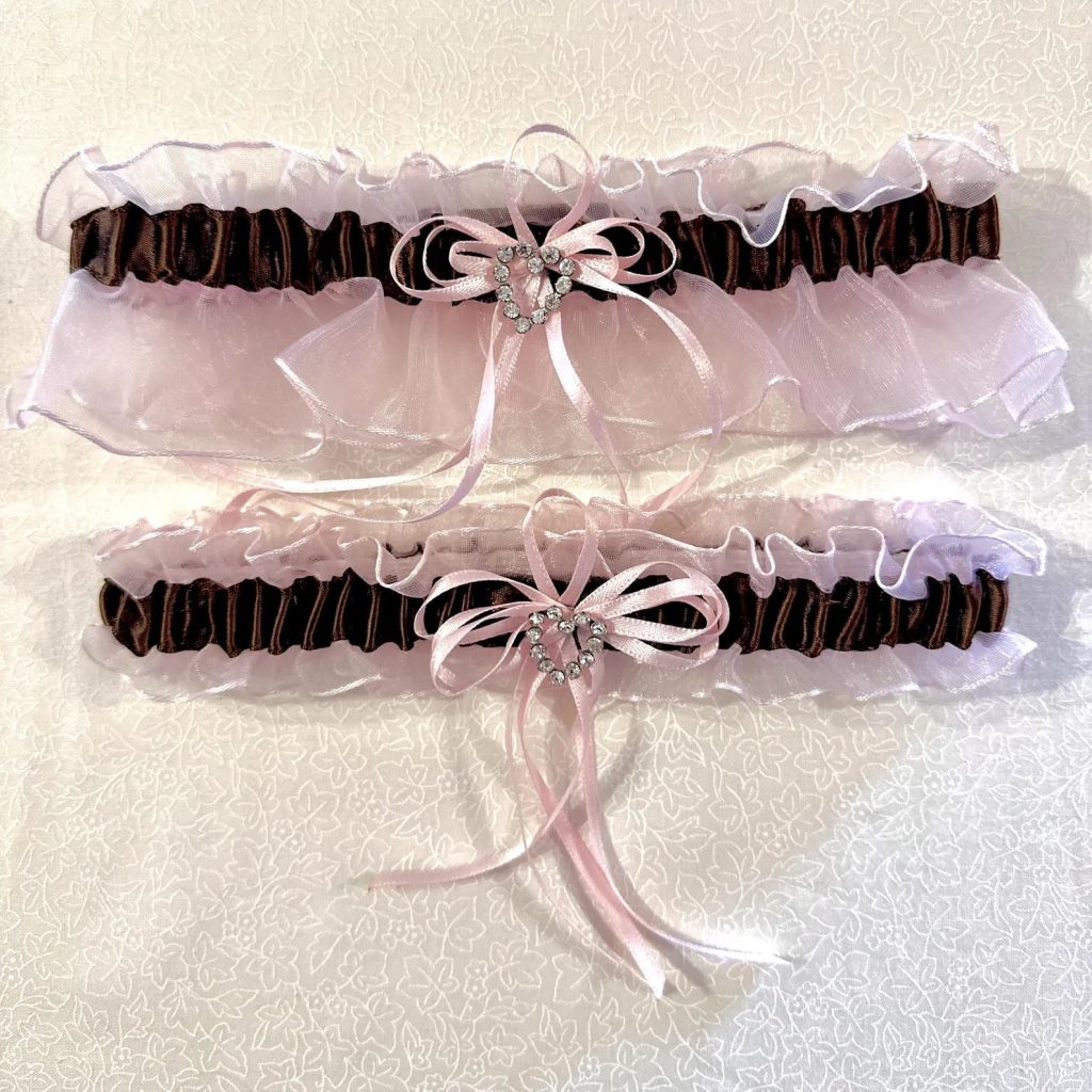 Pink & Brown Bridal Garter Set