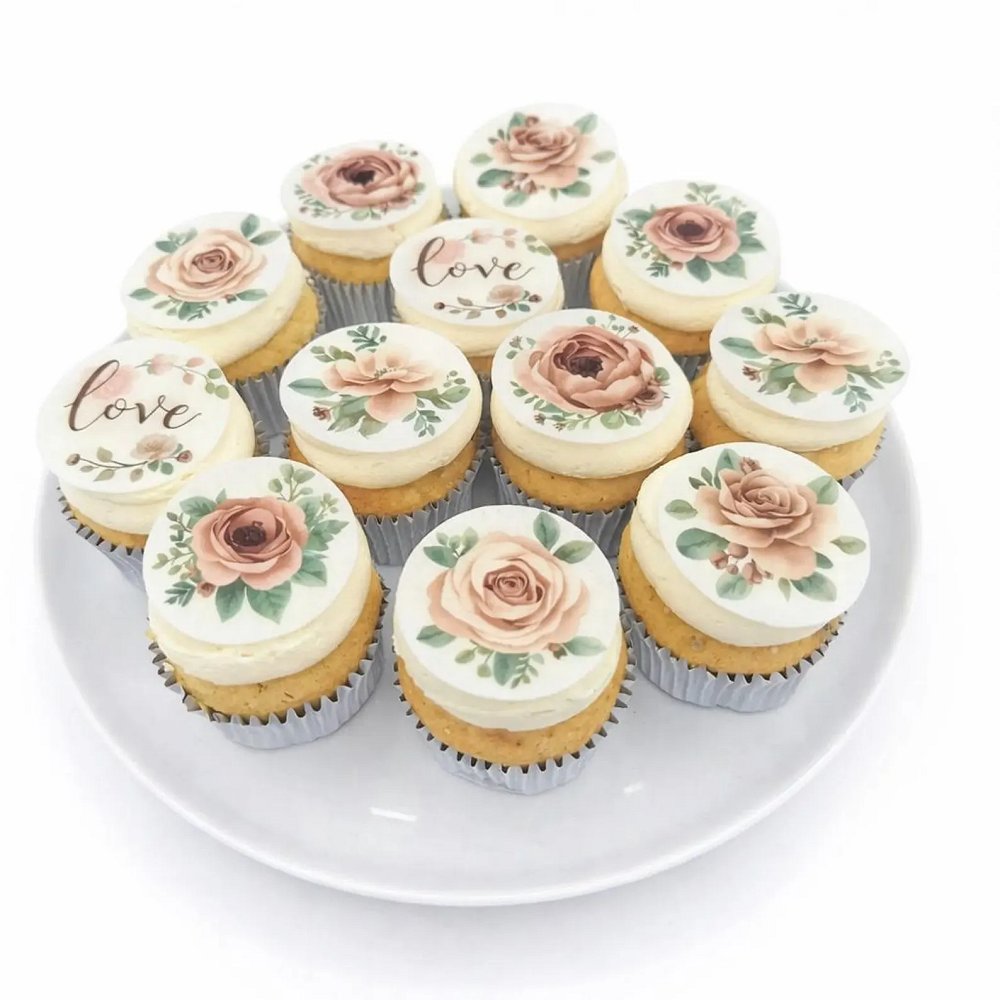 Blush Floral Edible Cupcake Topper