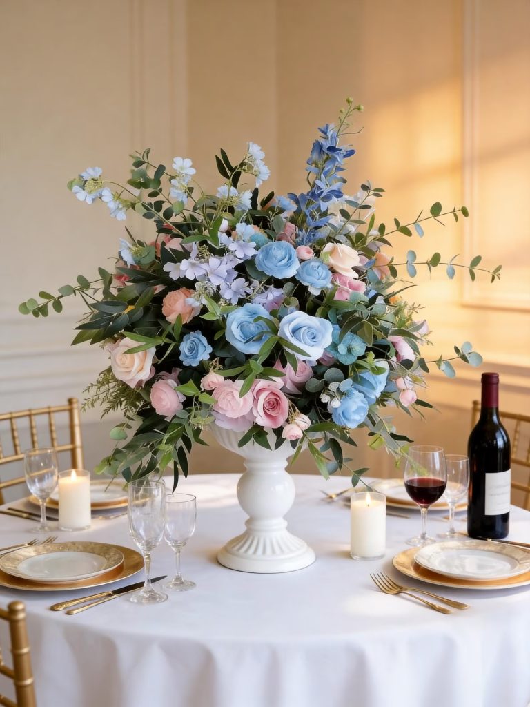 Blue & Pink Wedding Flower Centerpiece