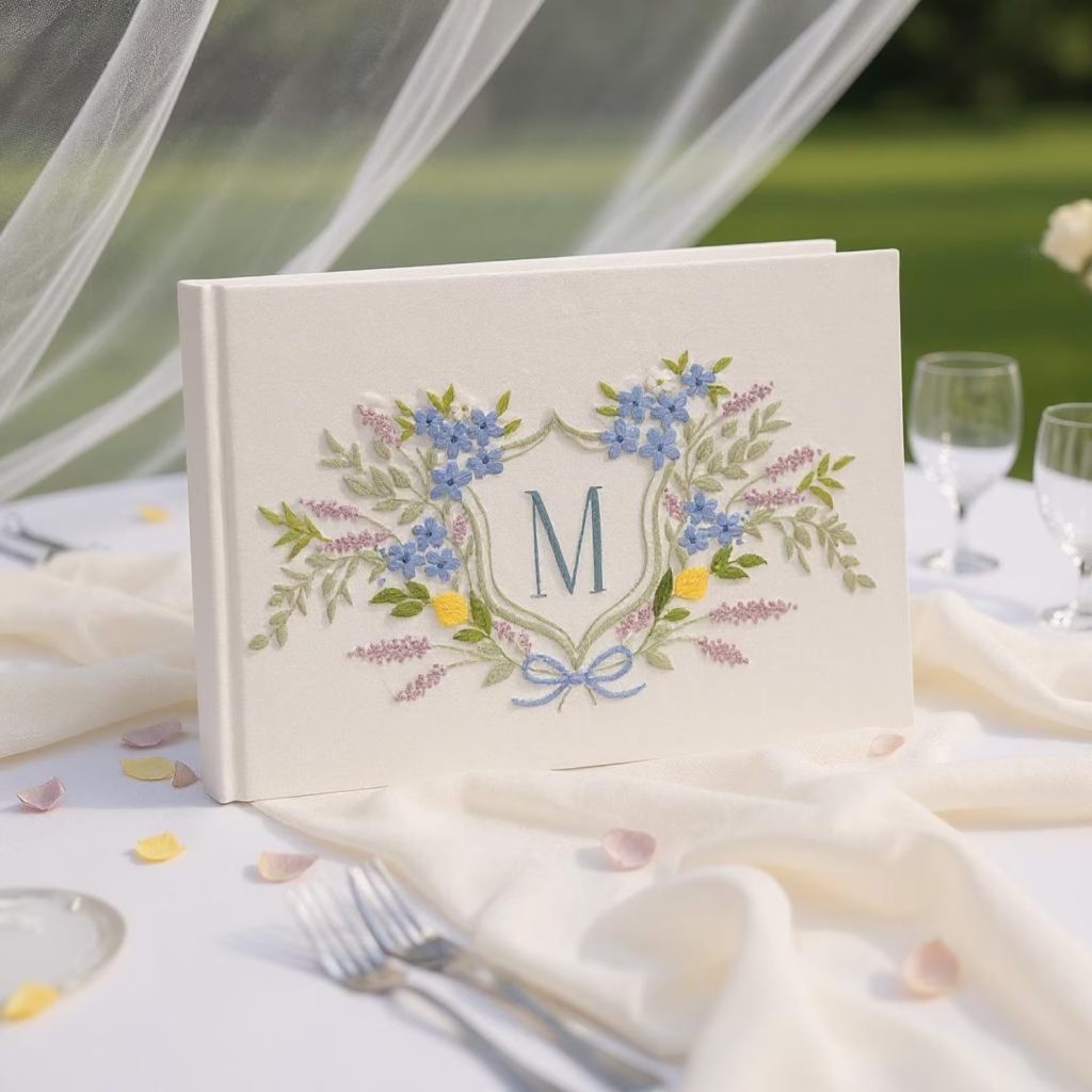 Personalized Floral Hand-Embroidered Wedding Guest Book