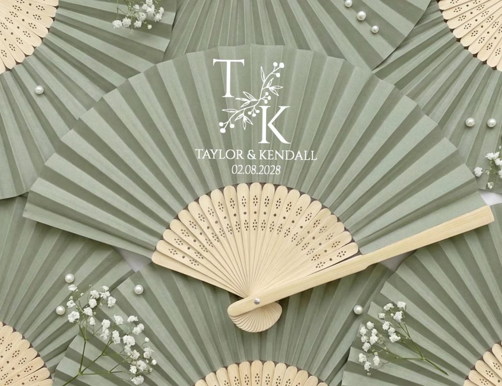 Sage Green Personalized Hand Fan Wedding Favor