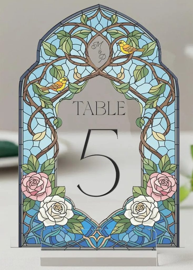 Stained Glass Wedding Table Number