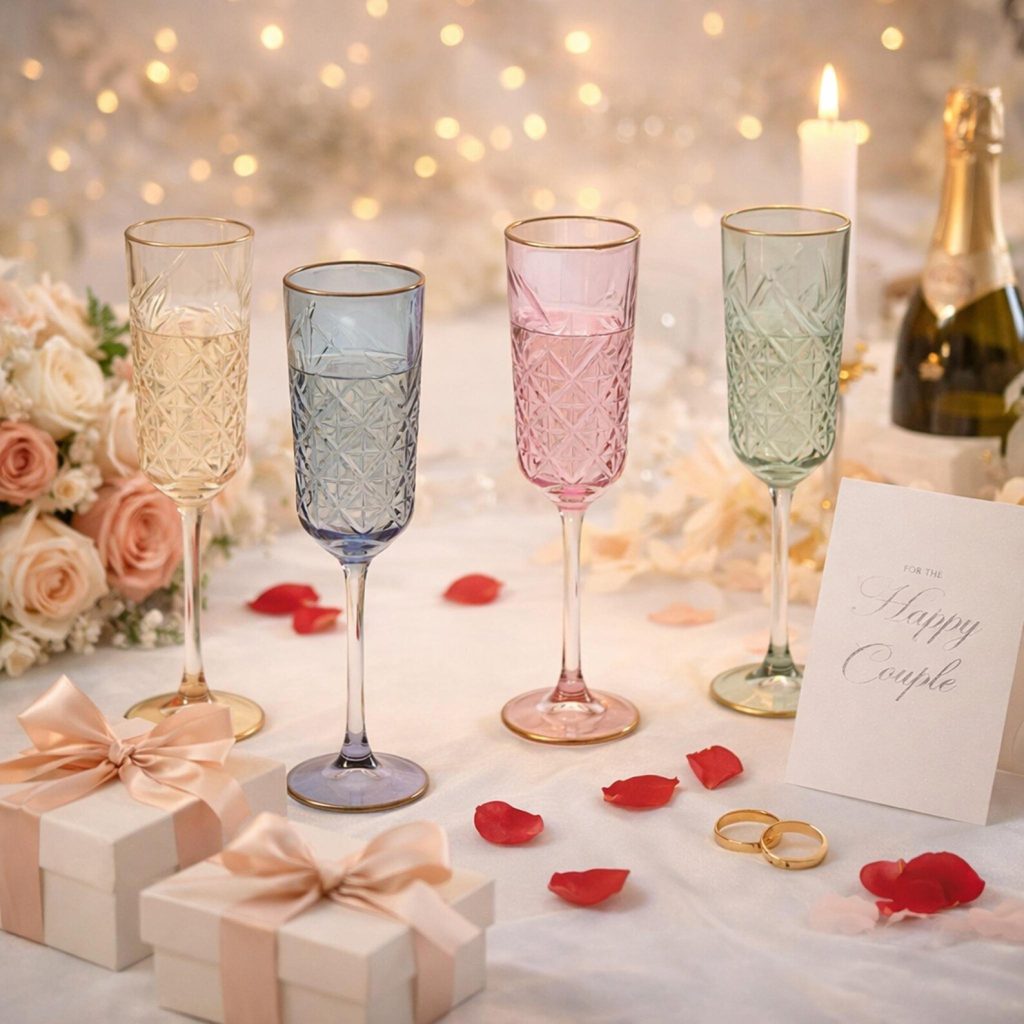 Vintage Colorful Gold Rim Wedding Toasting Flutes