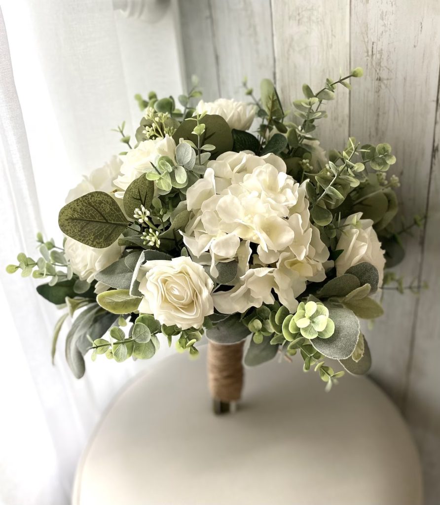White Rose & Greenery Bridal Flower Bouquet