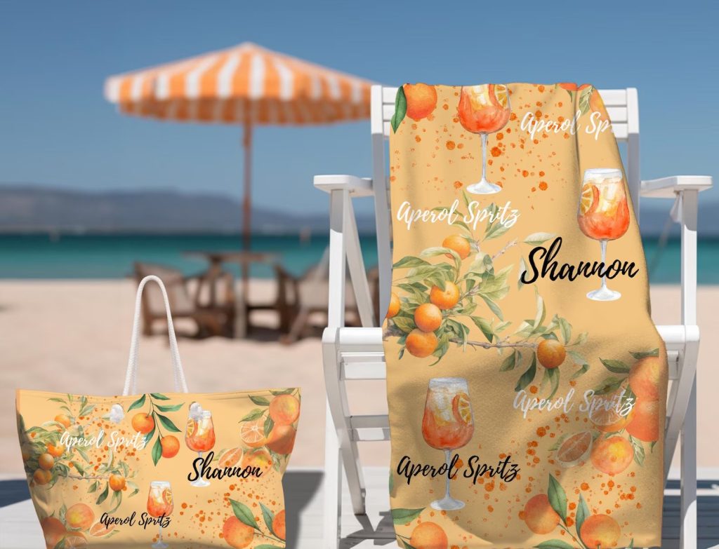 Aperol Spritz White Custom Beach Towel & Tote