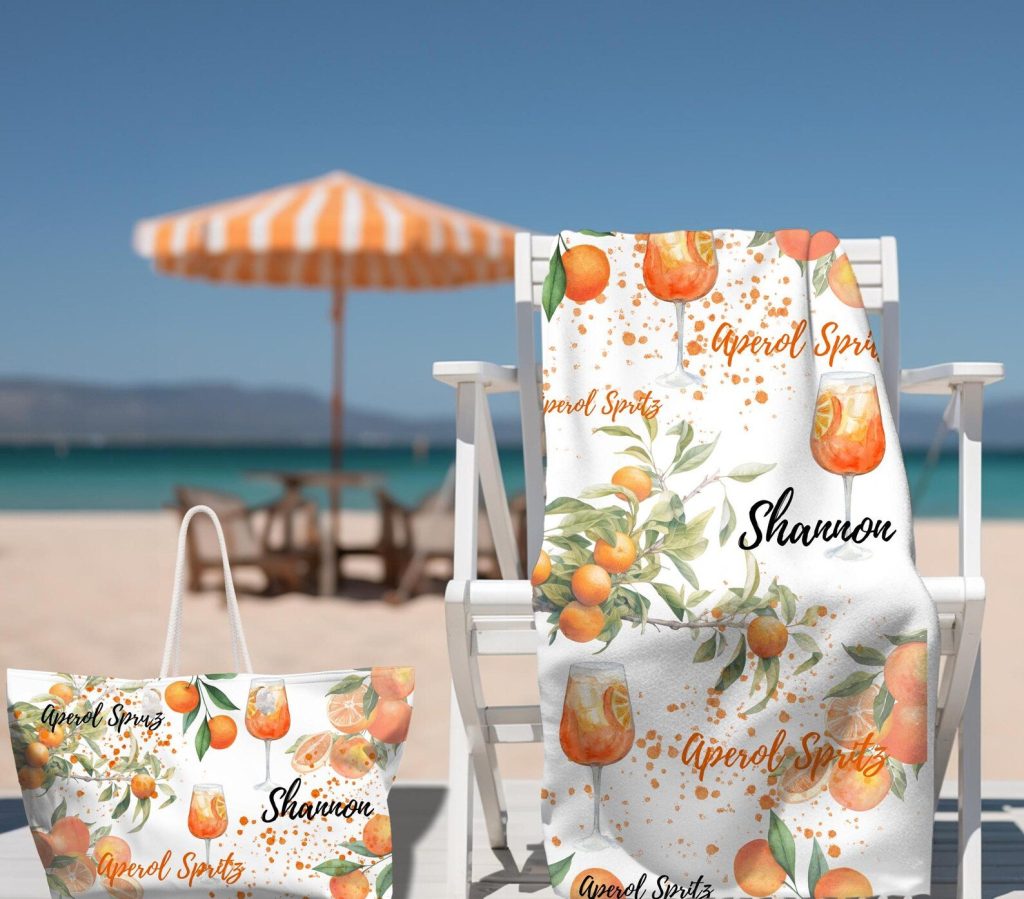 Aperol Spritz Orange Custom Beach Towel & Tote