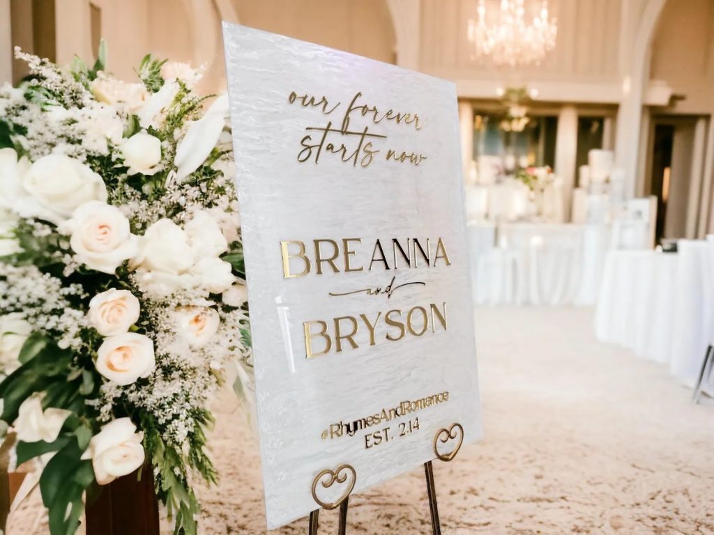3D White Pearl Shimmer Acrylic Wedding Welcome Sign