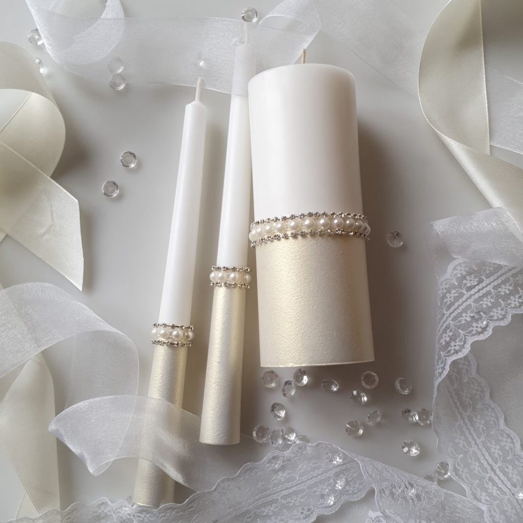 Ivory Pearl Beaded Unity Ceremony Candles