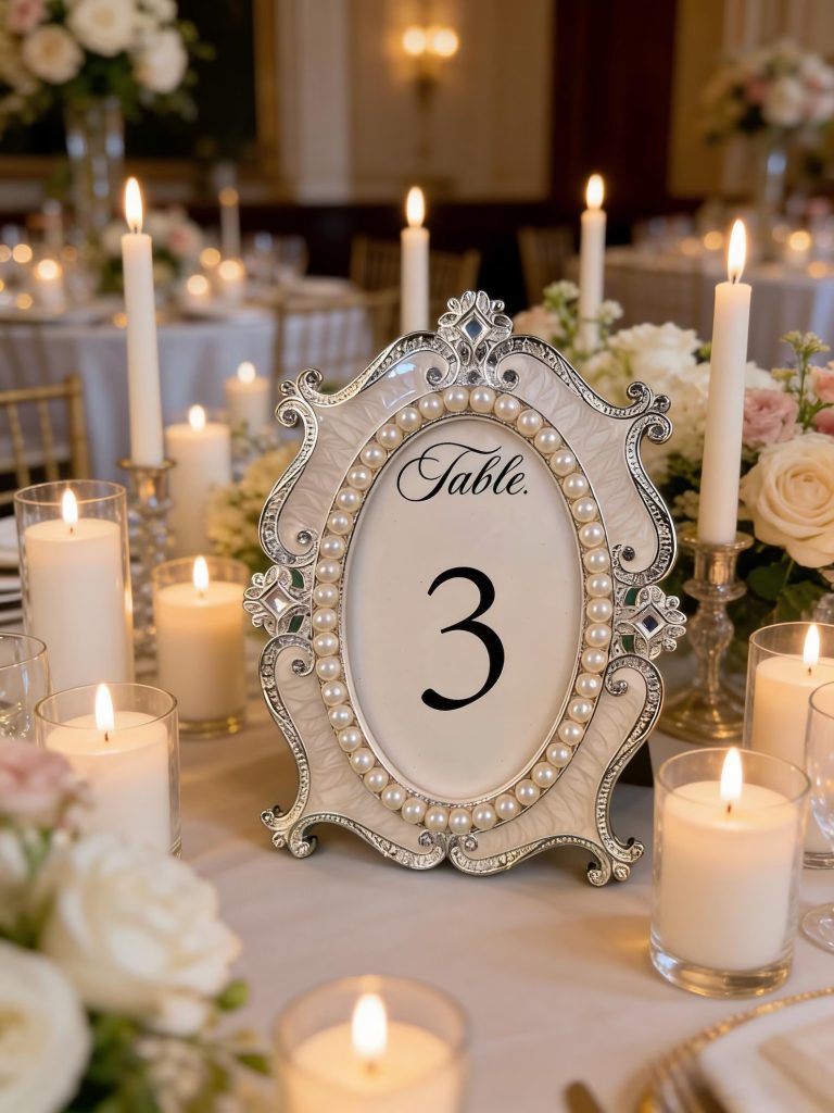 Wedding Table Number With Pearl Accents