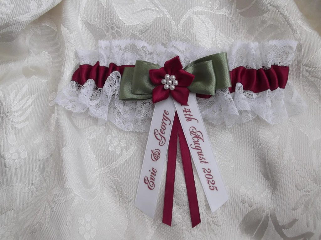 Burgundy & Sage Green Bridal Garter Set