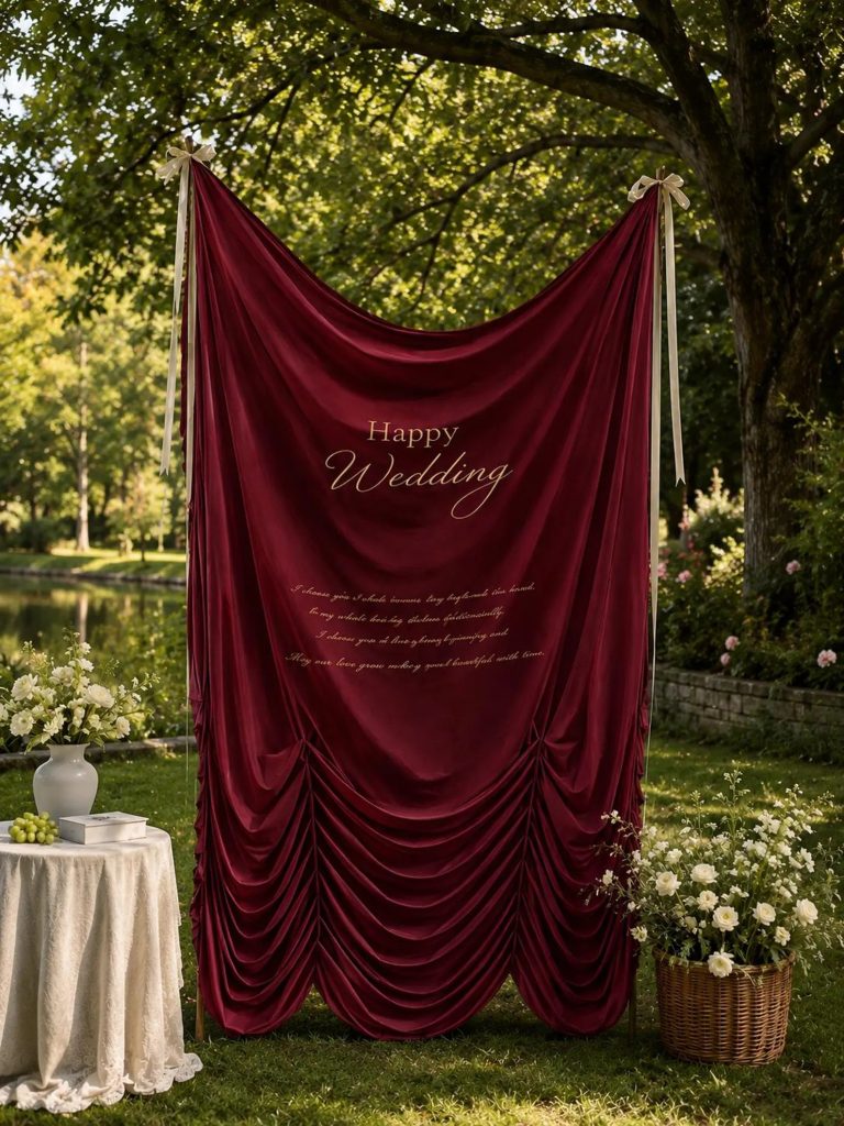 Custom Merlot Silk Wedding Welcome Sign