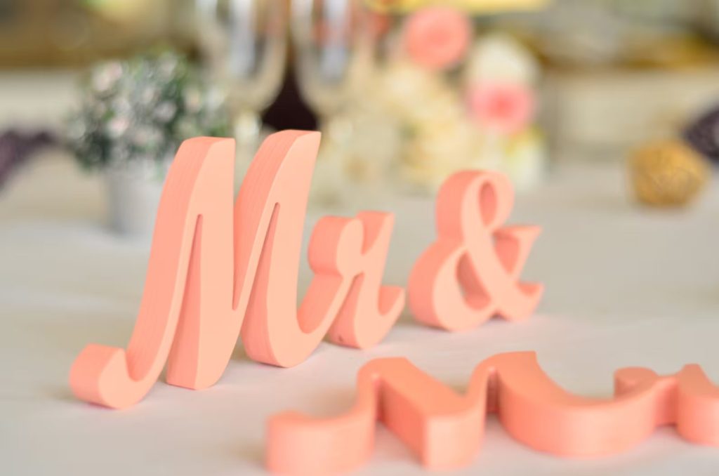 Peach Mr. & Mrs. Wooden Letter