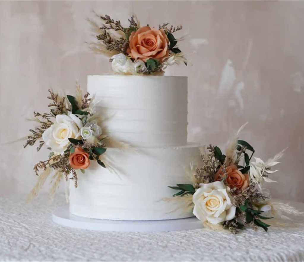 Peach & Greenery Wedding Cake Topper