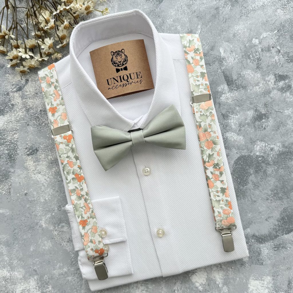 Peach - Sage Green Bow Tie & Suspender Set