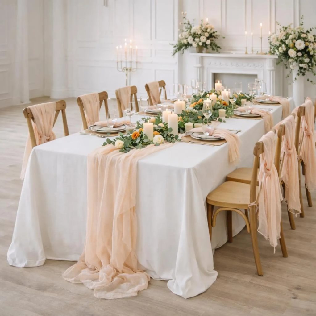 Peach Gauze Table Runner