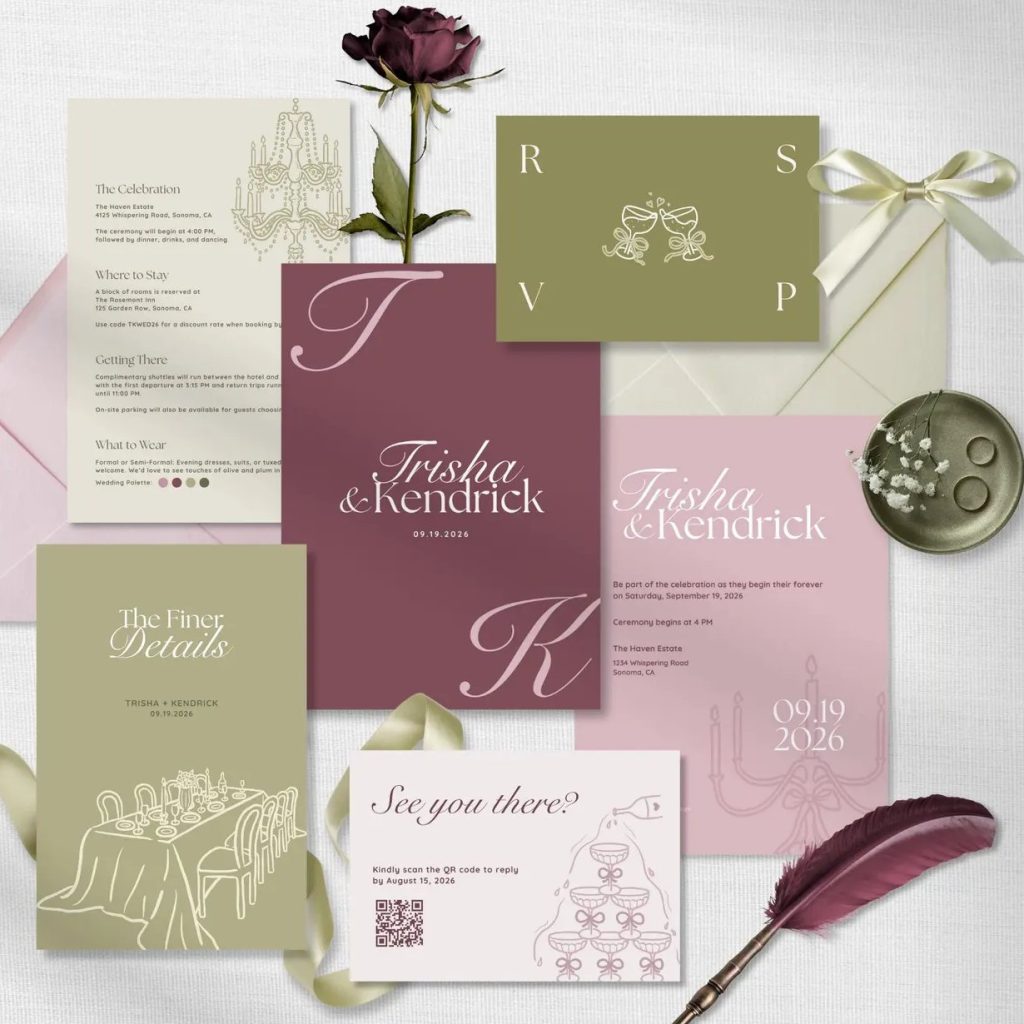 Olive & Plum Wedding Invitation Printable