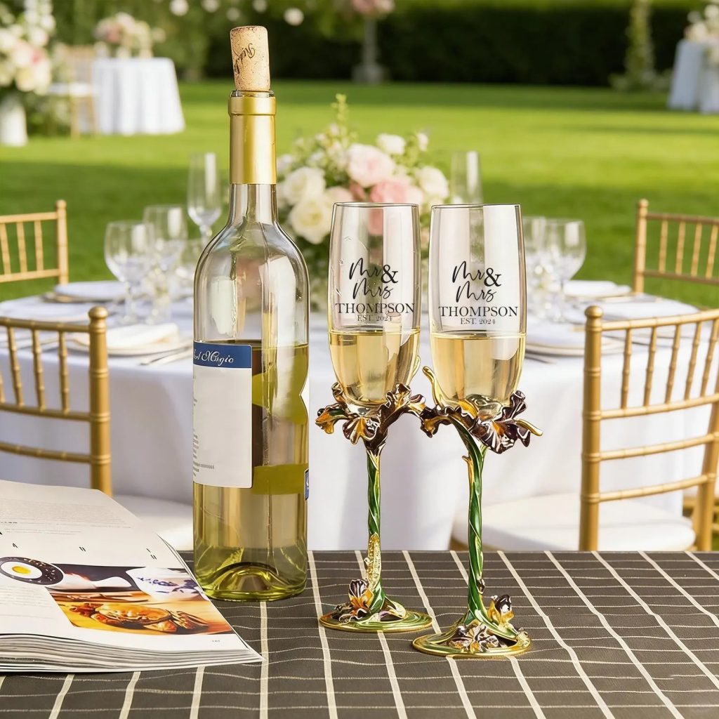 Rooted Romance Wedding Personalized Iris Toasting Flutes